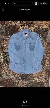 Wrangler Men's Western Snap Denim Shirt Light Wash Size Large MS7127D
